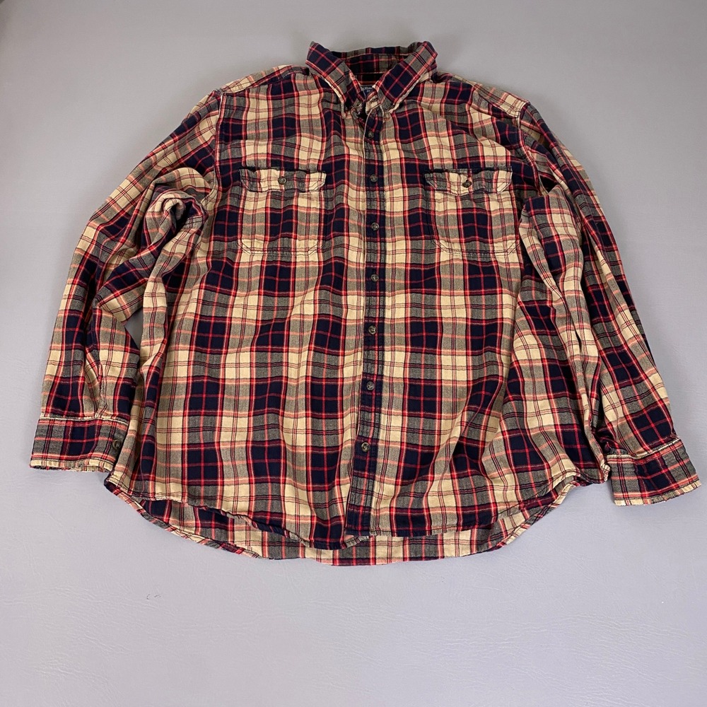Faded Glory Flannel Shirt Men's Size 3XL Plaid Urban Khaki Cotton Button Down